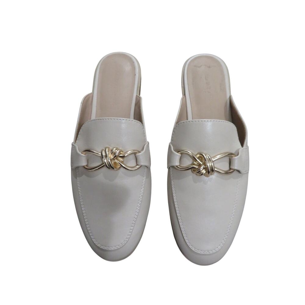 Banana Republic Women Sz 6 Cream Gold Chain Loafer Mules Slides Quiet Luxury